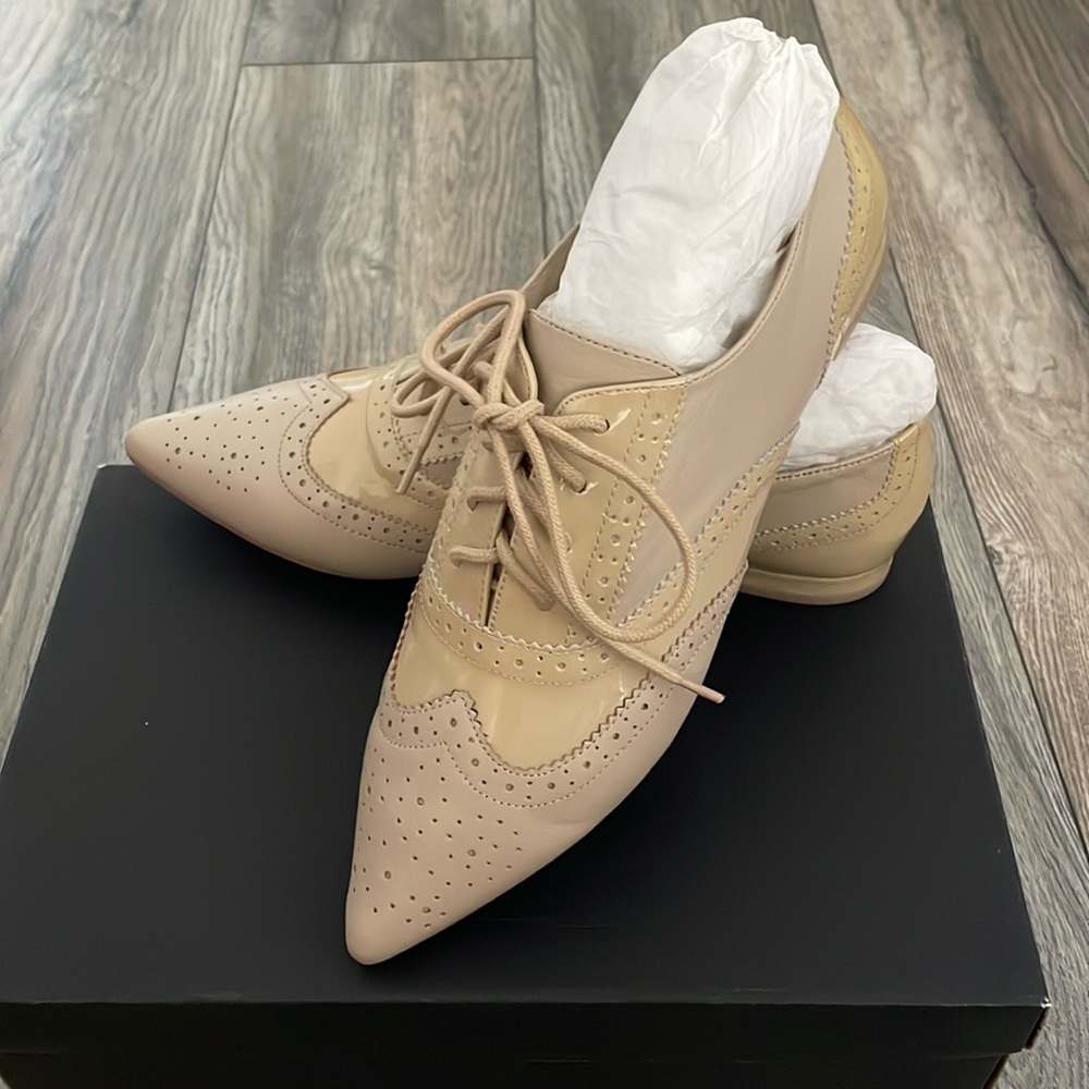 Pure Navy -Wingtip Leather Flat -Nude & Patent Leather